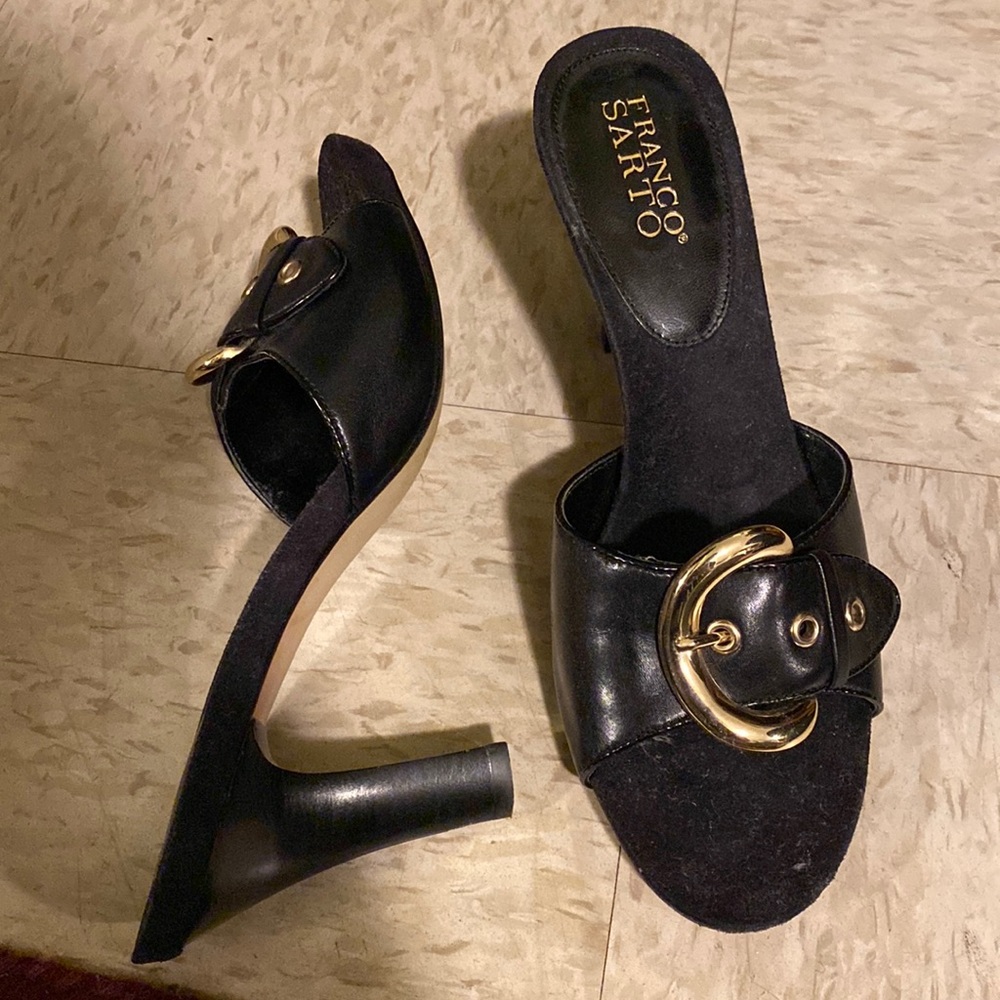 Gold buckle heels